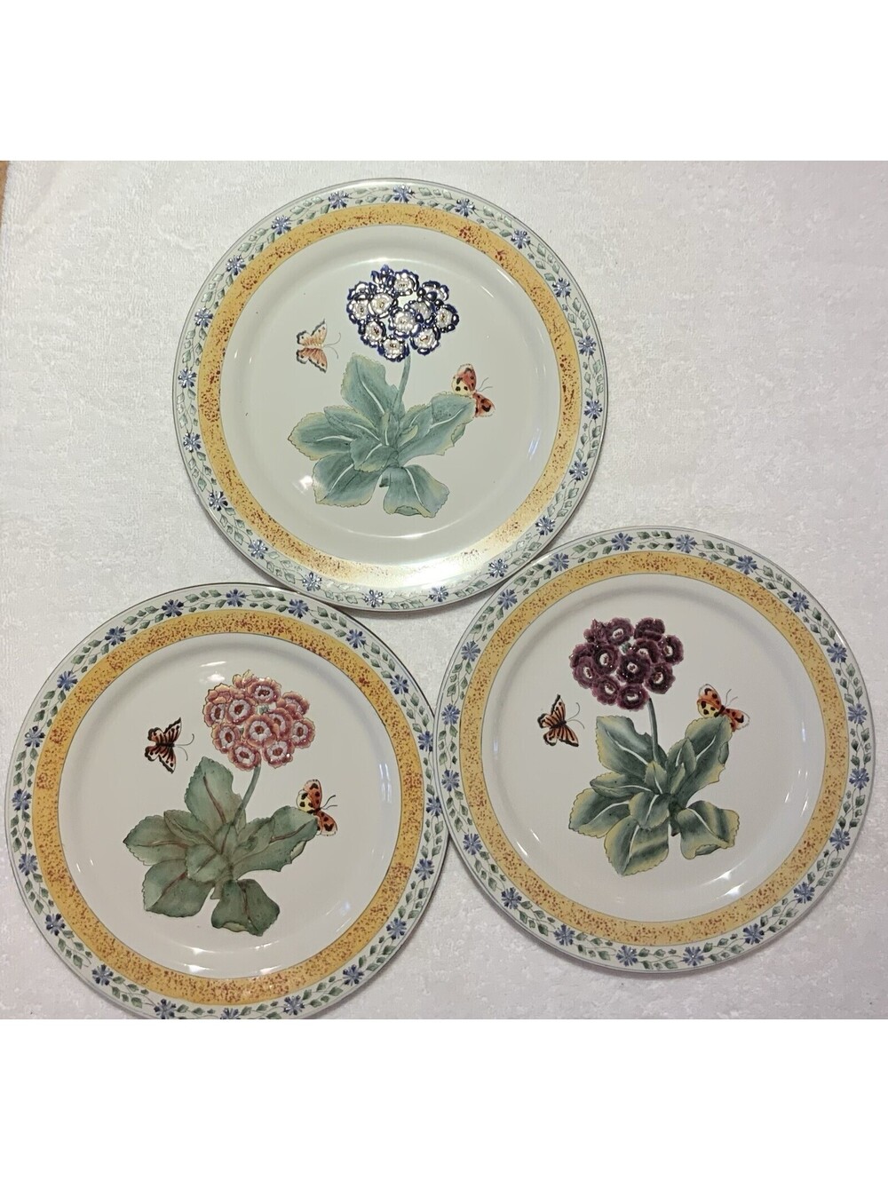 3 Vintage Oriental Accent Hand Painted W/Raised Areas 10.75”D Decorative Plates